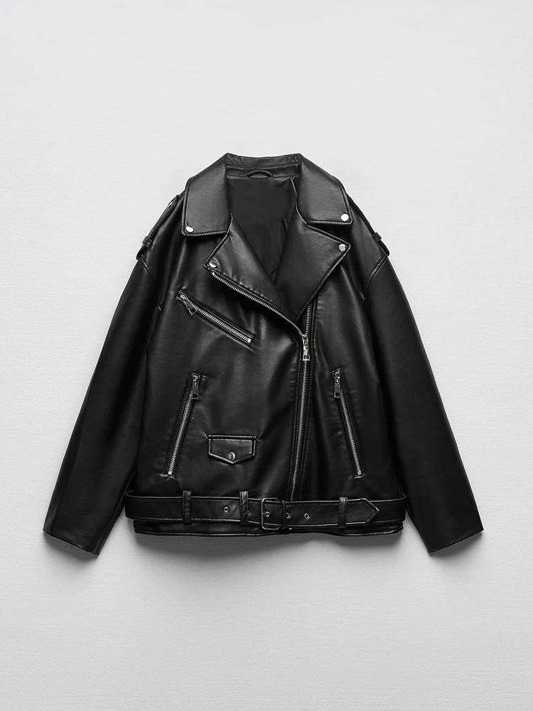 Women's PU Leather Jacket Loose Motorcycle