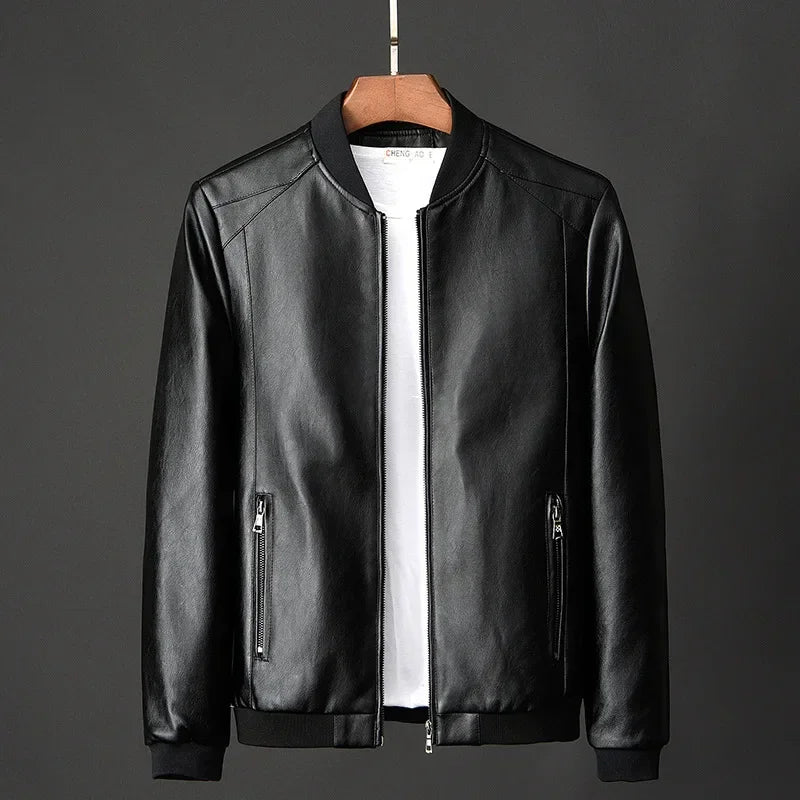 Men's Black PU Leather Jacket Slim Fit Biker Coat 8XL