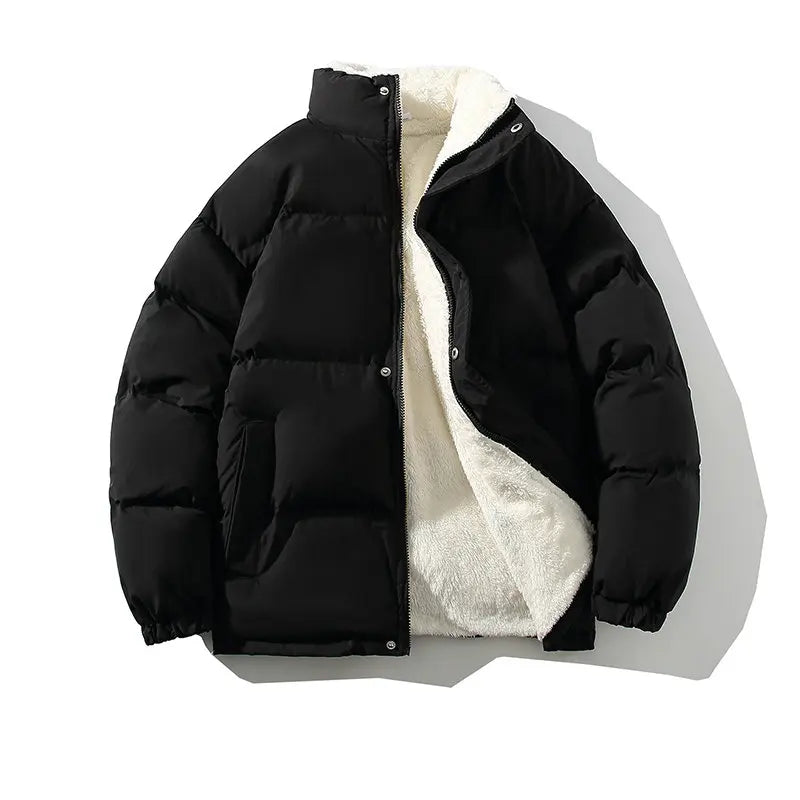 Men's Winter Fleece Parka Loose Fit Bubble Jacket Warm