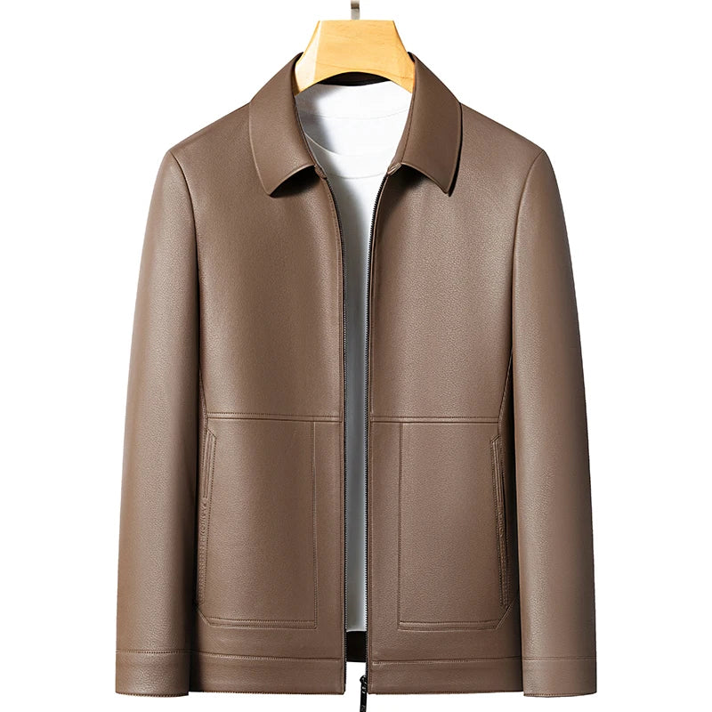 Men's Leather Business Jacket Slim Fit Black Brown Lapel