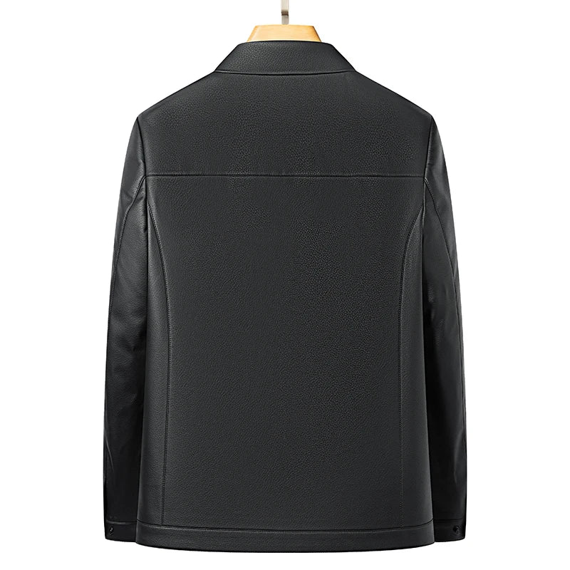 Men's Lapel Leather Jacket Natural Sheepskin Casual Business