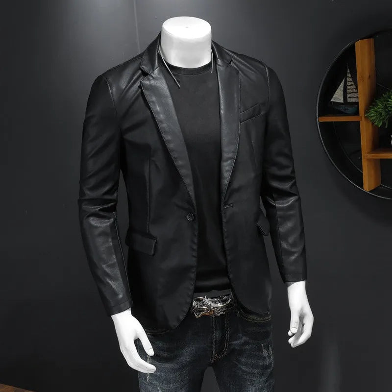 Men's PU Leather Jacket Slim Fit Black Motorcycle