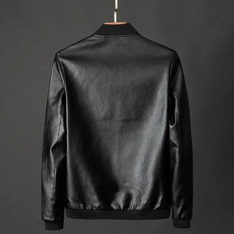 Men's Black PU Leather Jacket Slim Fit Biker Coat 8XL