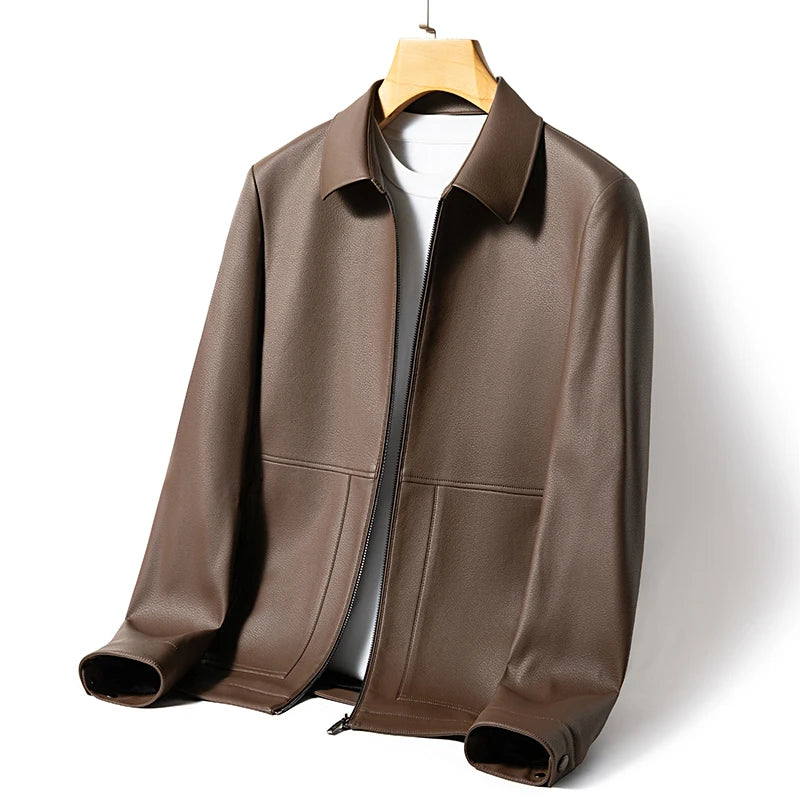 Men's Leather Business Jacket Slim Fit Black Brown Lapel