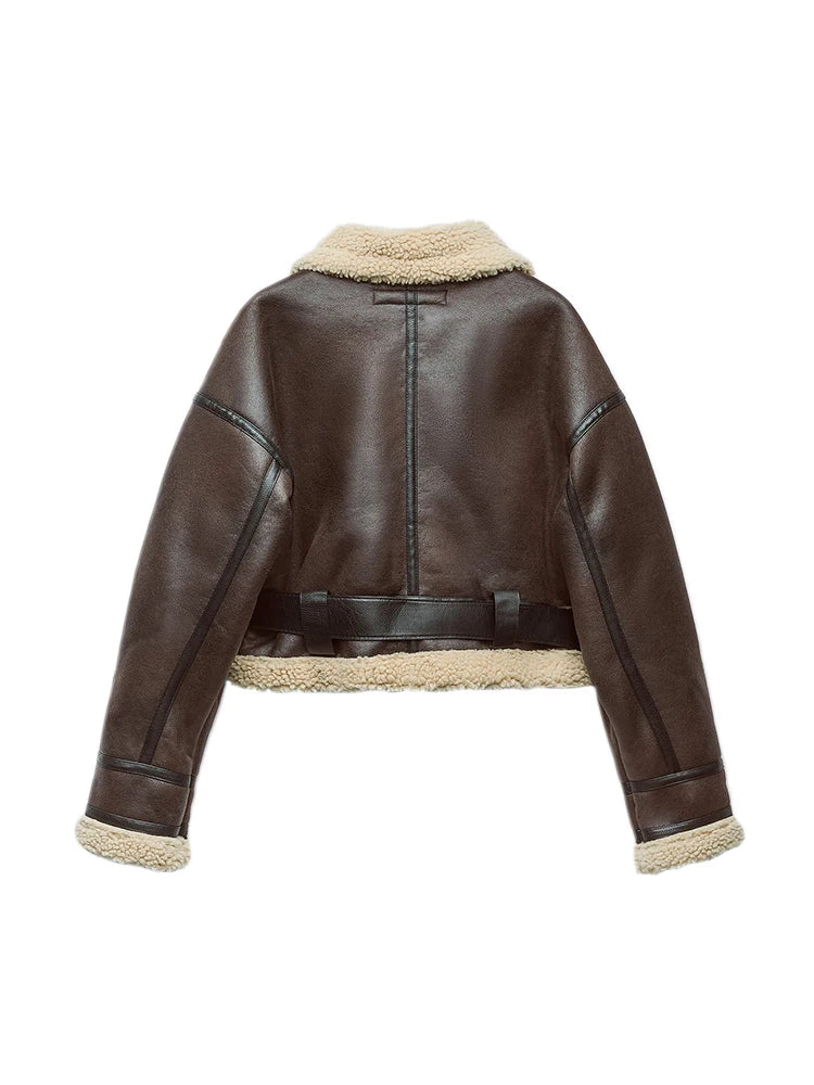 Women's Faux Lamb Leather Jacket Retro Fur Autumn Winter