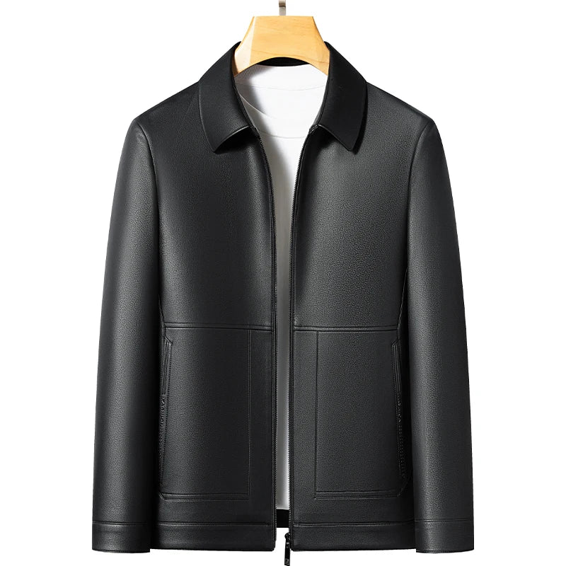 Men's Leather Business Jacket Slim Fit Black Brown Lapel