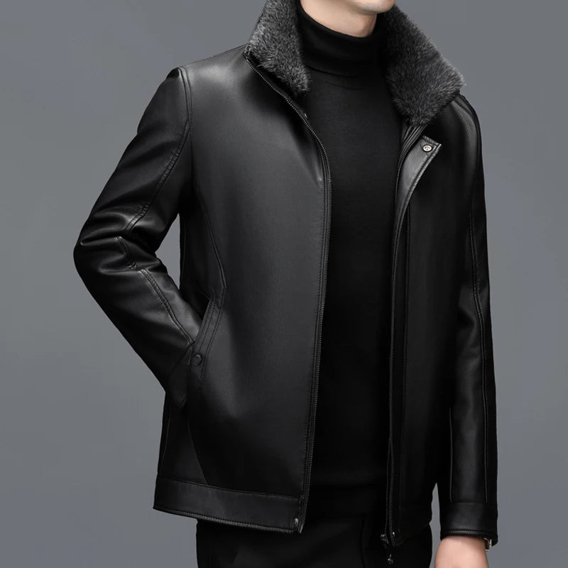 Men's Leather Jacket Sheepskin Down Warm White Duck Down