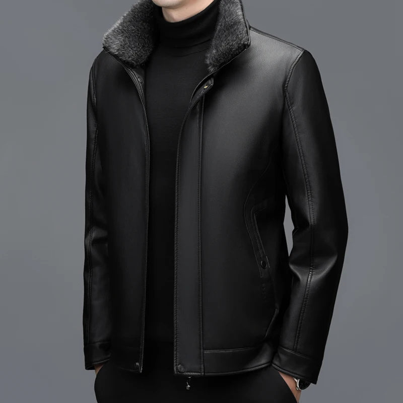 Men's Leather Jacket Sheepskin Down Warm White Duck Down