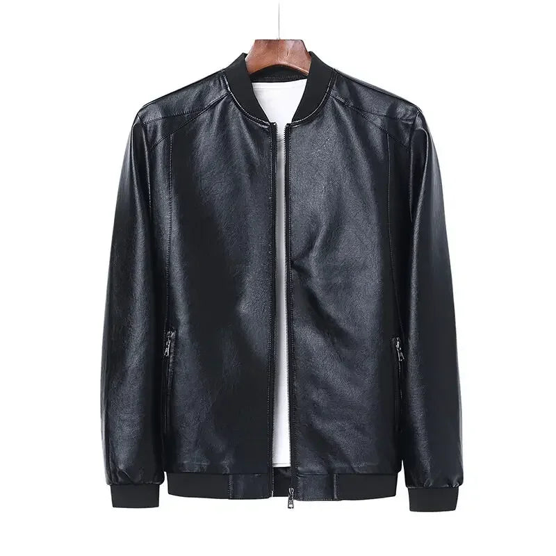 Men's Black PU Leather Jacket Slim Fit Biker Coat 8XL