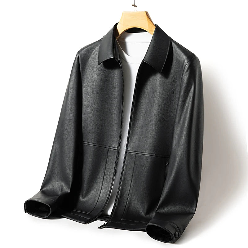 Men's Leather Business Jacket Slim Fit Black Brown Lapel