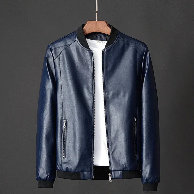 Men's Black PU Leather Jacket Slim Fit Biker Coat 8XL