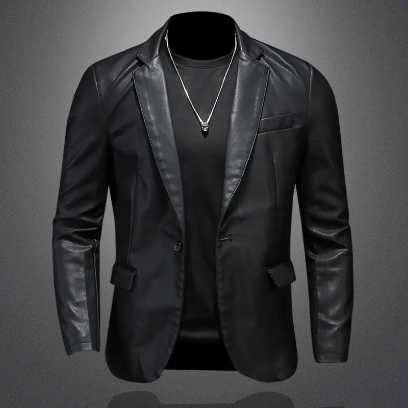 Men's PU Leather Jacket Slim Fit Black Motorcycle