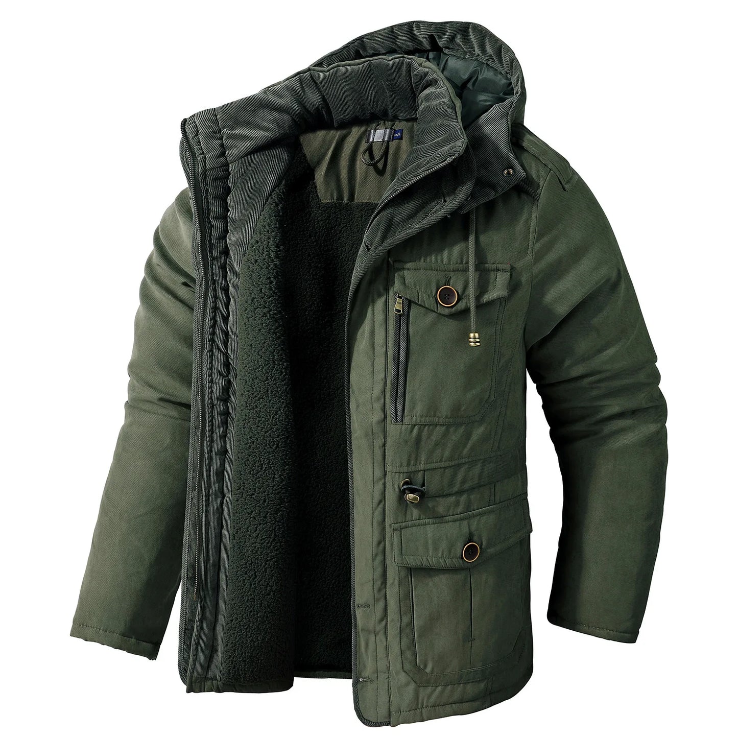 Men's Winter Fleece Parka Windproof Hooded Jacket Fur Liner