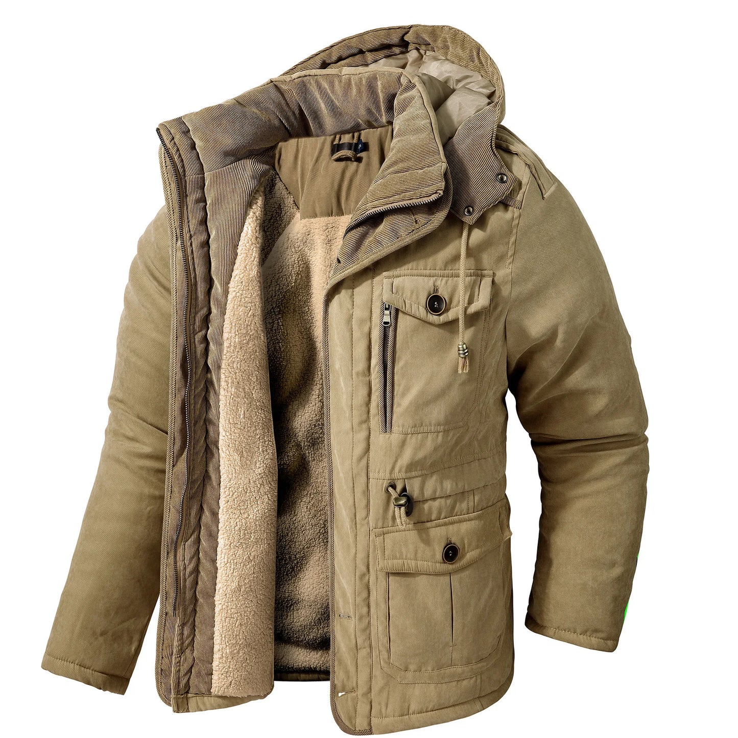 Men's Winter Fleece Parka Windproof Hooded Jacket Fur Liner