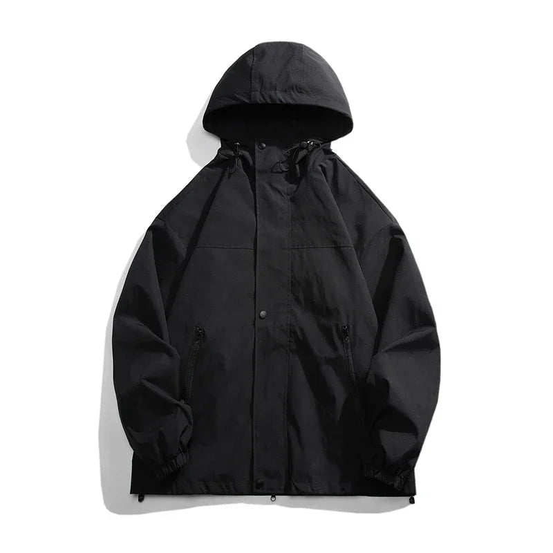 Men's Hooded Bomber Jacket Loose Fit Cargo Windbreaker Zipper