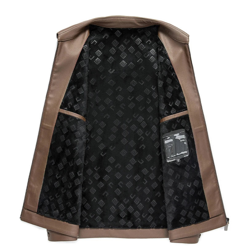 Men's Leather Business Jacket Slim Fit Black Brown Lapel