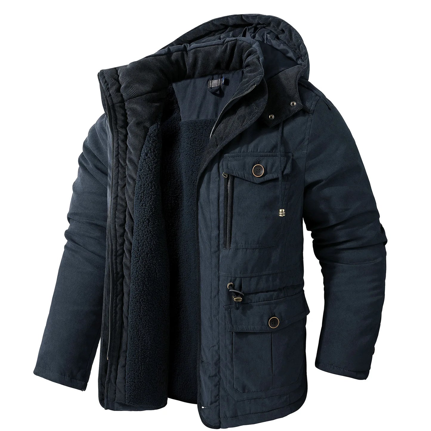 Men's Winter Fleece Parka Windproof Hooded Jacket Fur Liner