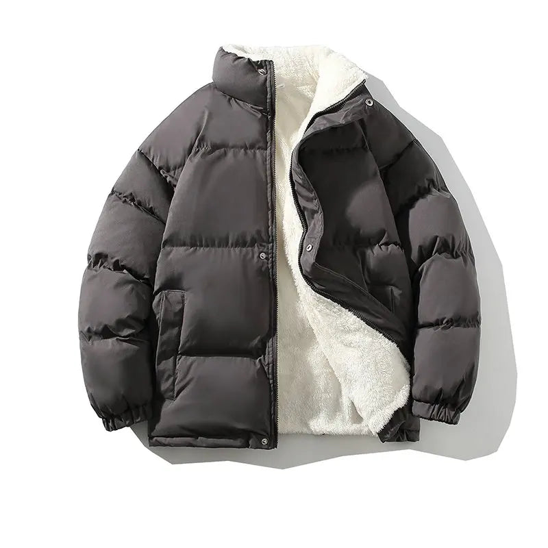 Men's Winter Fleece Parka Loose Fit Bubble Jacket Warm