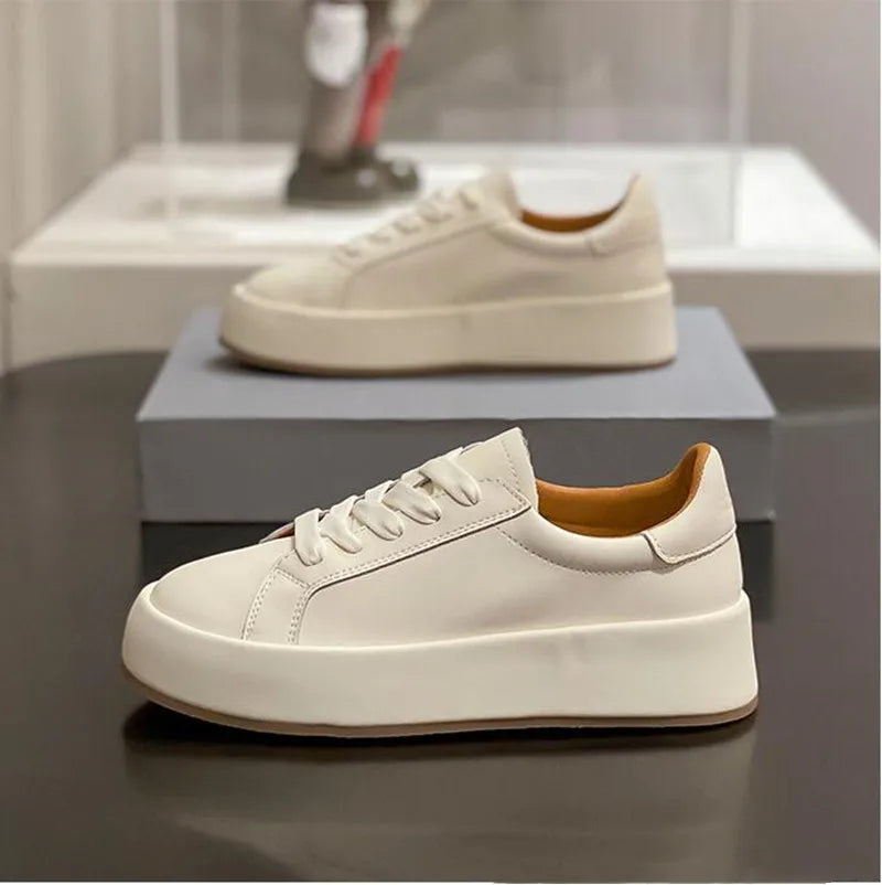 Women's Leather Sneakers 5.5cm Platform Casual Tennis