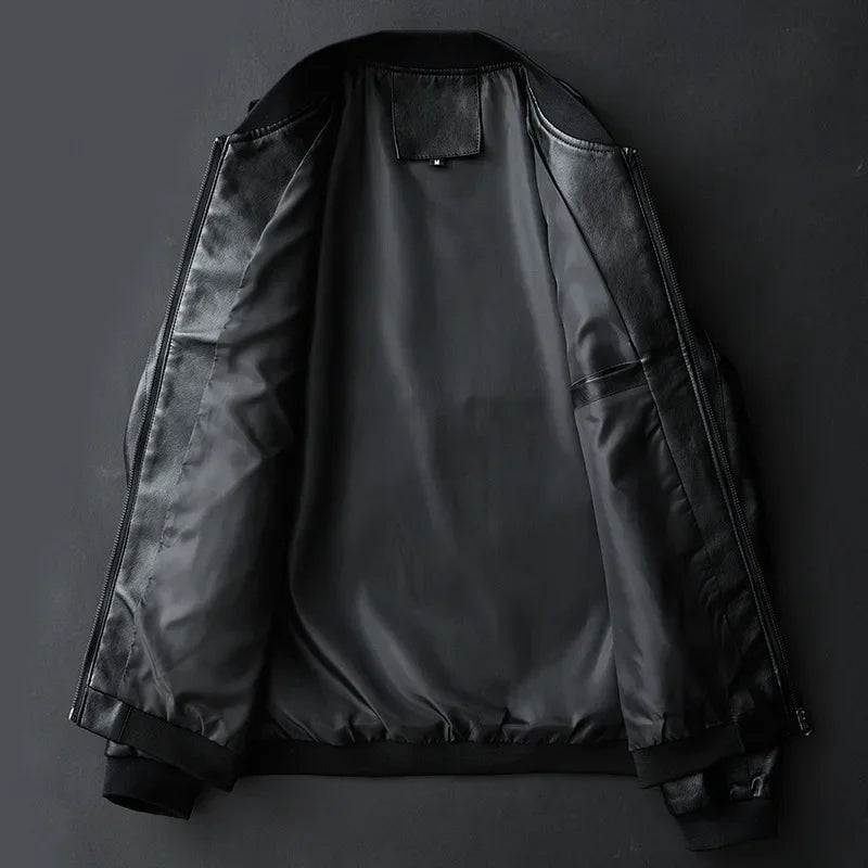 Men's Black PU Leather Jacket Slim Fit Biker Coat 8XL