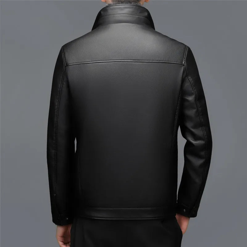 Men's Leather Jacket Sheepskin Down Warm White Duck Down