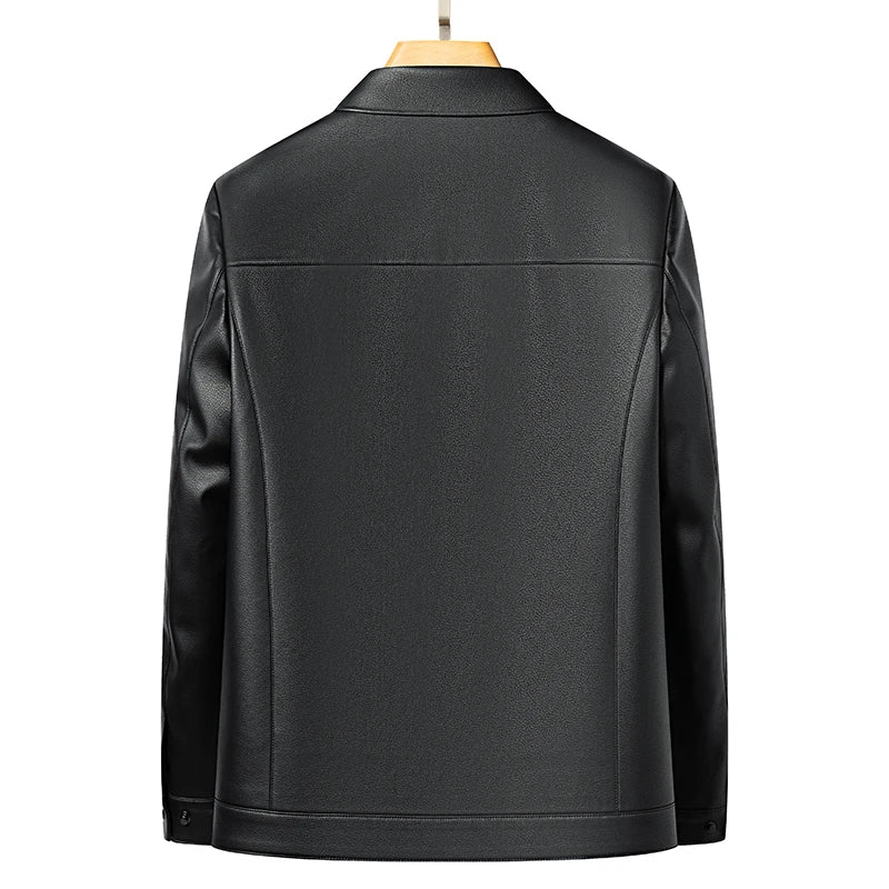Men's Leather Business Jacket Slim Fit Black Brown Lapel