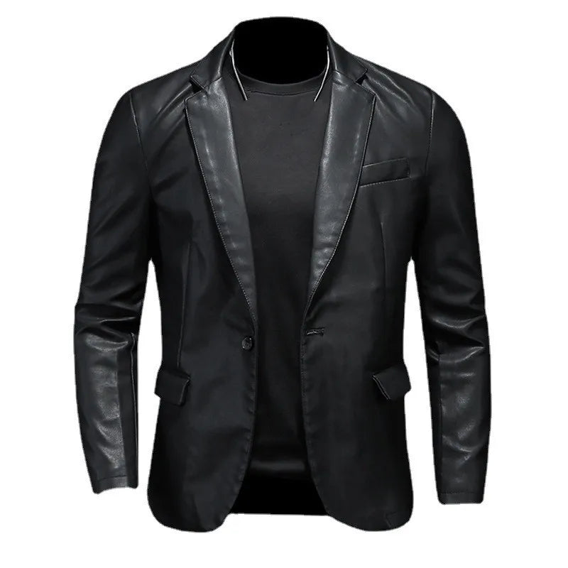 Men's PU Leather Jacket Slim Fit Black Motorcycle