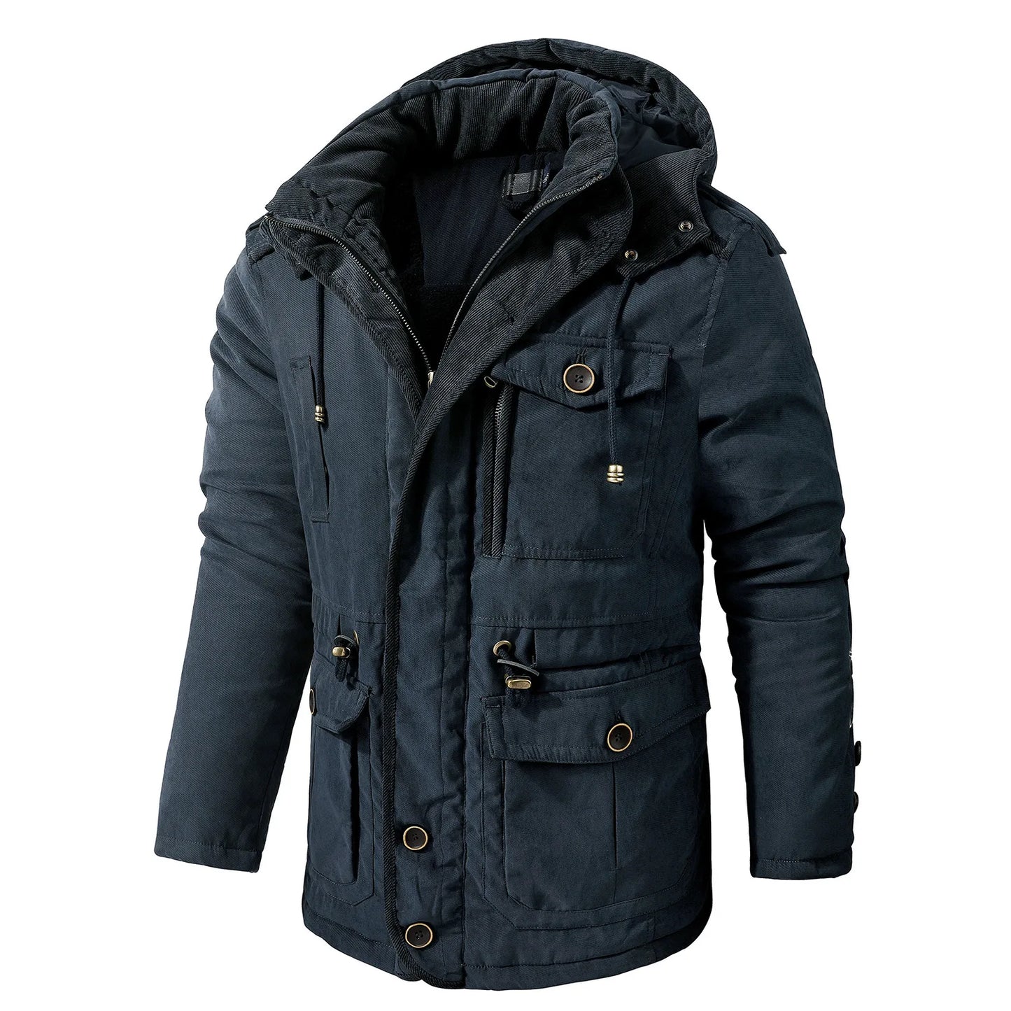 Men's Winter Fleece Parka Windproof Hooded Jacket Fur Liner
