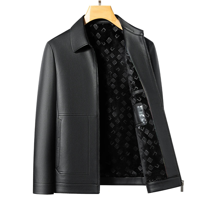 Men's Leather Business Jacket Slim Fit Black Brown Lapel