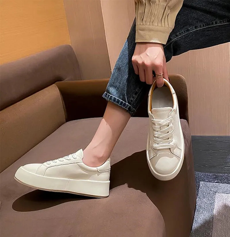 Women's Leather Sneakers 5.5cm Platform Casual Tennis