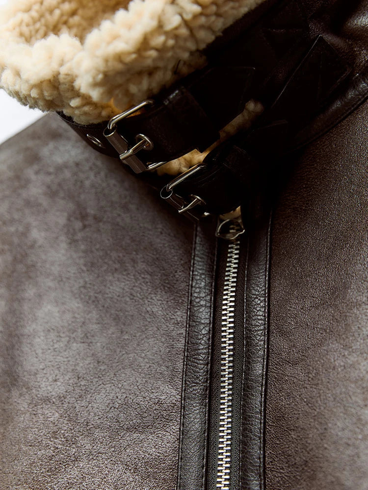 Women's Faux Lamb Leather Jacket Retro Fur Autumn Winter