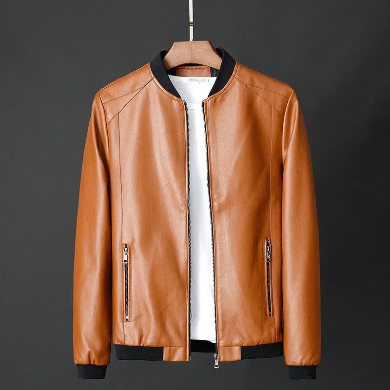 Men's Black PU Leather Jacket Slim Fit Biker Coat 8XL