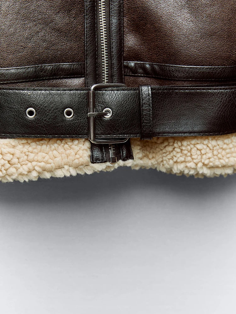 Women's Faux Lamb Leather Jacket Retro Fur Autumn Winter