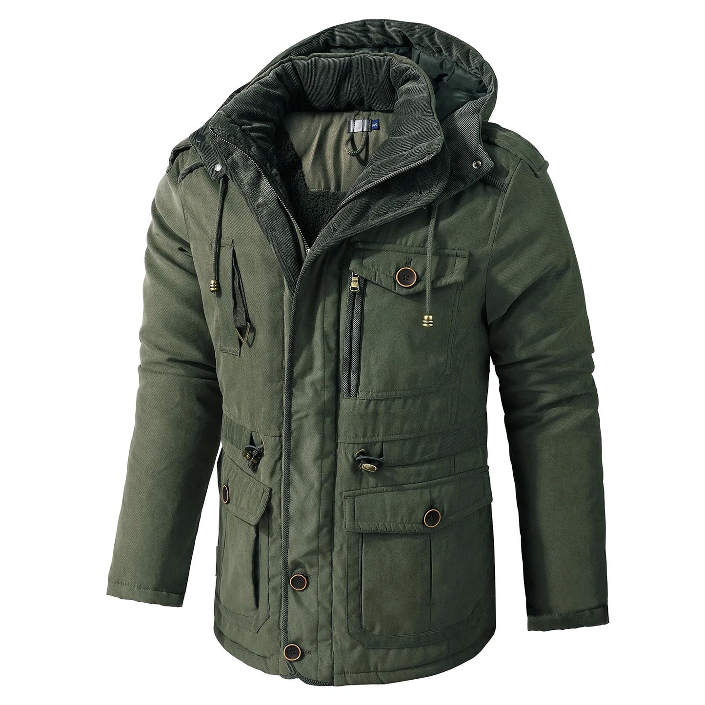 Men's Winter Fleece Parka Windproof Hooded Jacket Fur Liner