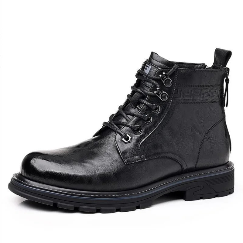 Men's Vintage Leather Snow Boots Microfiber Lace Up Outdoor