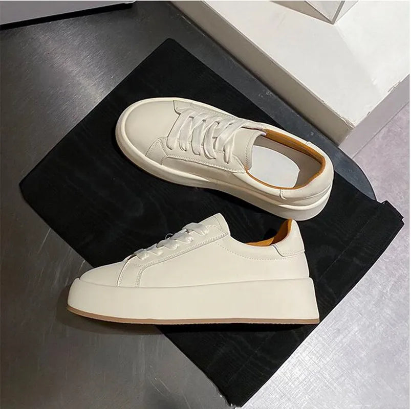 Women's Leather Sneakers 5.5cm Platform Casual Tennis