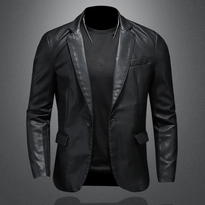 Men's PU Leather Jacket Slim Fit Black Motorcycle