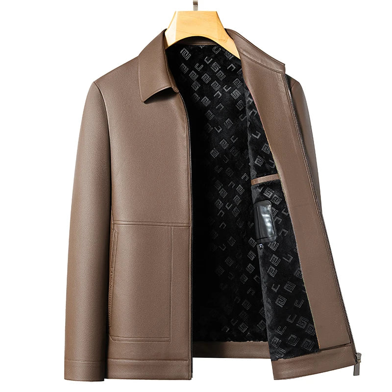 Men's Leather Business Jacket Slim Fit Black Brown Lapel