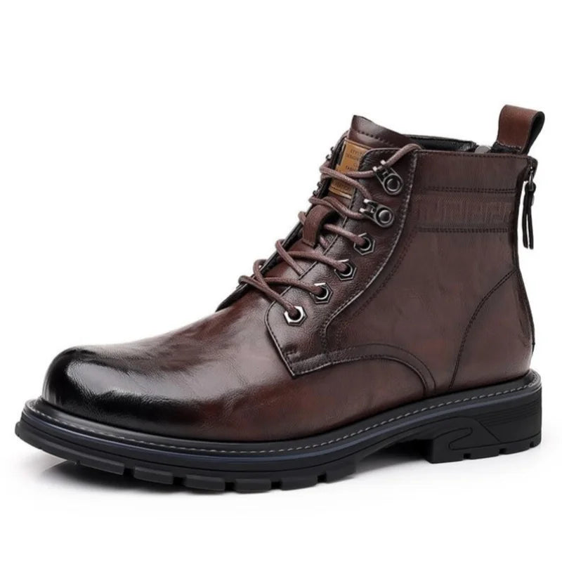 Men's Vintage Leather Snow Boots Microfiber Lace Up Outdoor