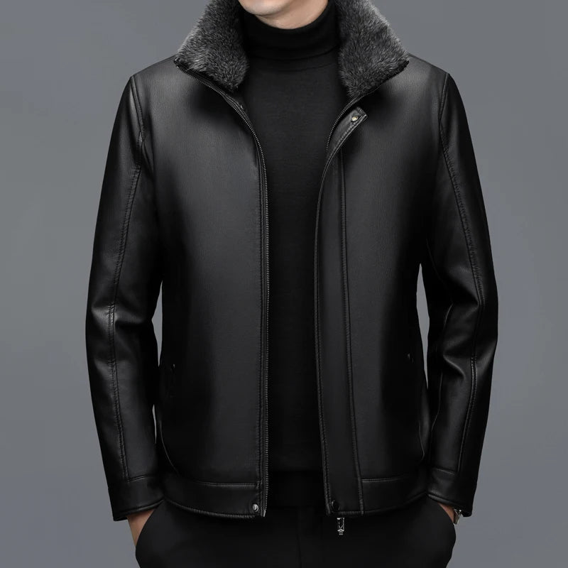 Men's Leather Jacket Sheepskin Down Warm White Duck Down