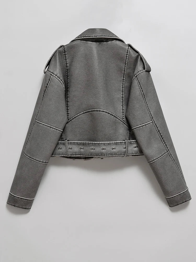Women's Faux Leather Jacket Vintage Loose Washed Streetwear