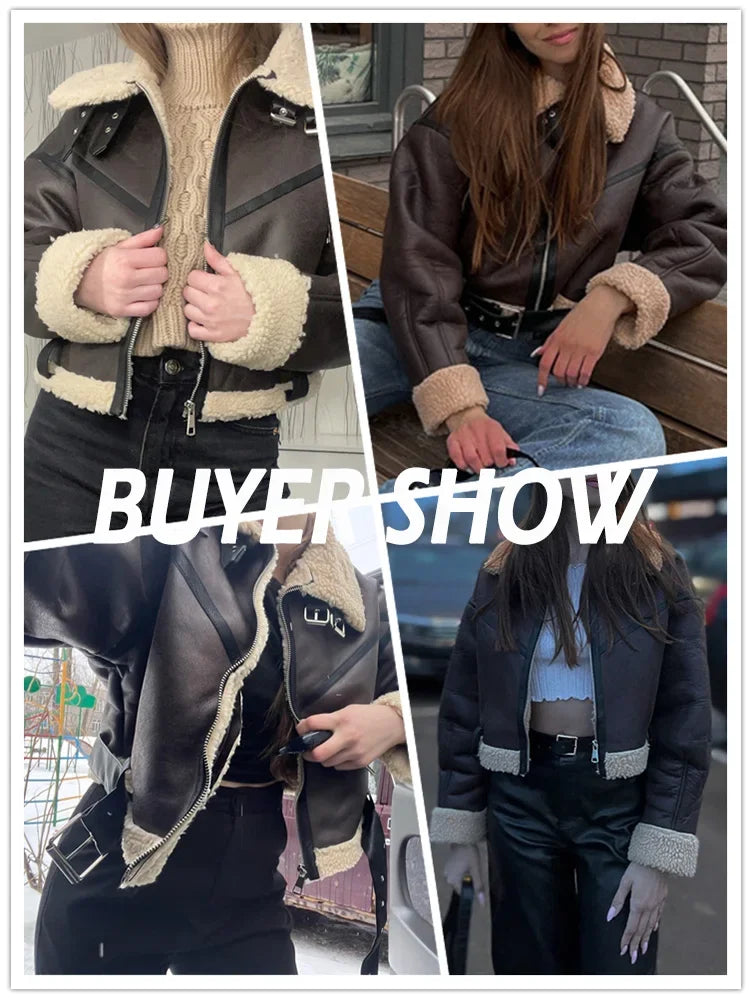 Women's Faux Lamb Jacket Streetwear Belt Thick Warm