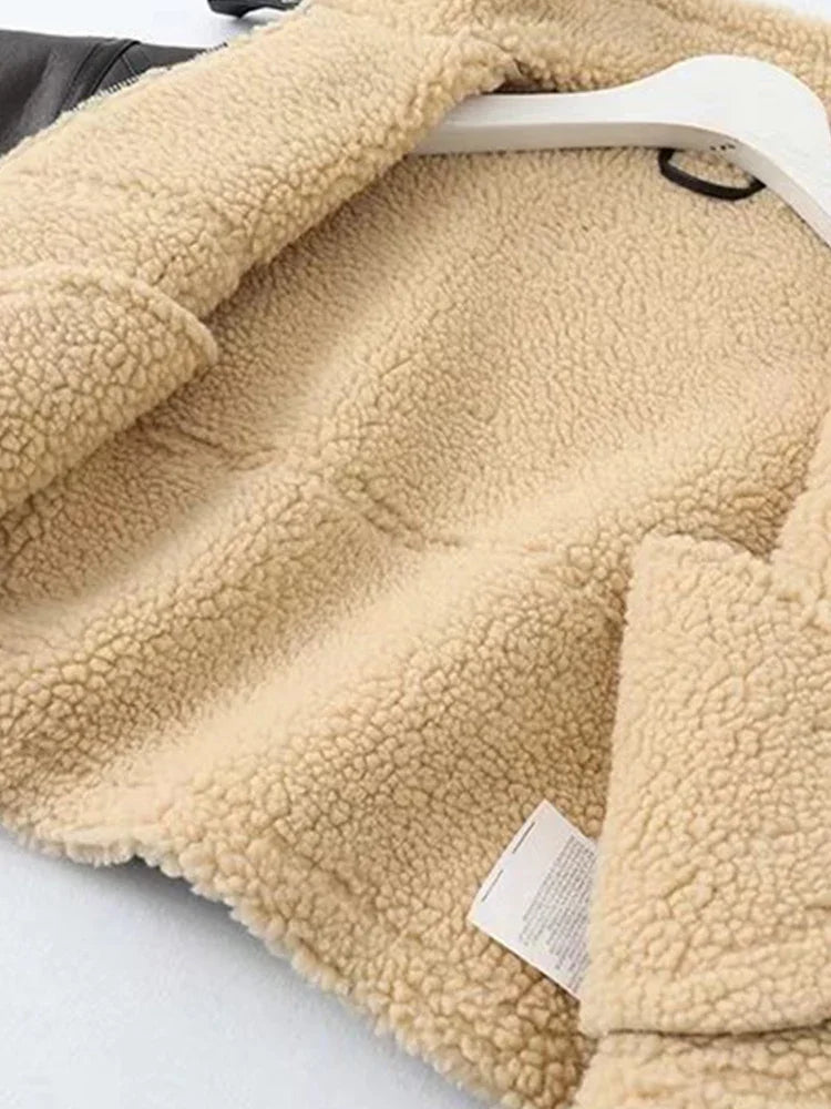 Women's Faux Lamb Jacket Streetwear Belt Thick Warm