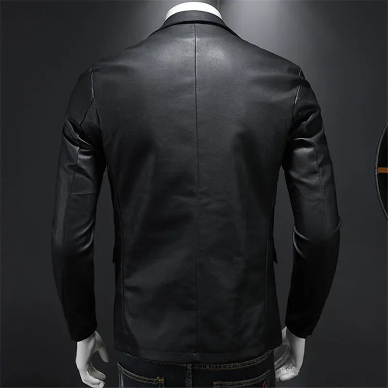 Men's PU Leather Jacket Slim Fit Black Motorcycle