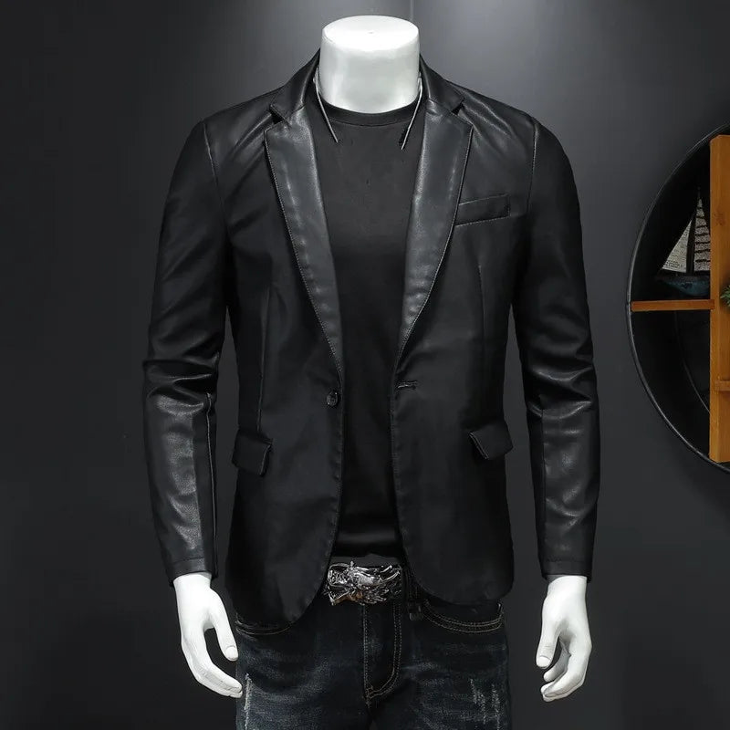 Men's PU Leather Jacket Slim Fit Black Motorcycle