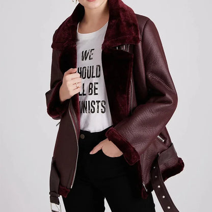 Women's Thick Faux Leather Fur Coat Spliced Aviator Winter