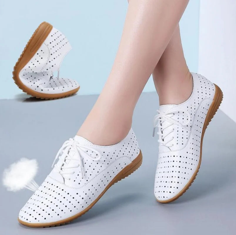 Women's Leather Loafers Hollow Out Oxford Shoes Summer Flats