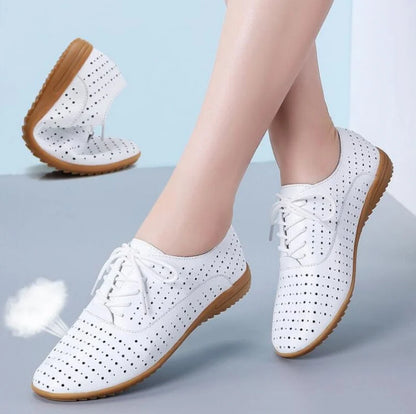 Women's Leather Loafers Hollow Out Oxford Shoes Summer Flats