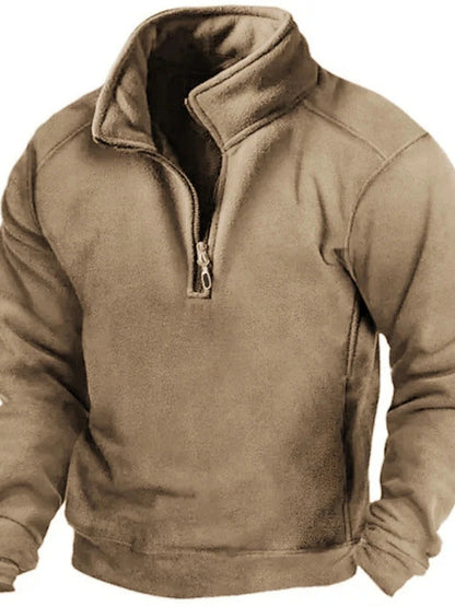 Men's Half Zip Sweatshirt Stand Collar Loose Fit Army Green Hoodie