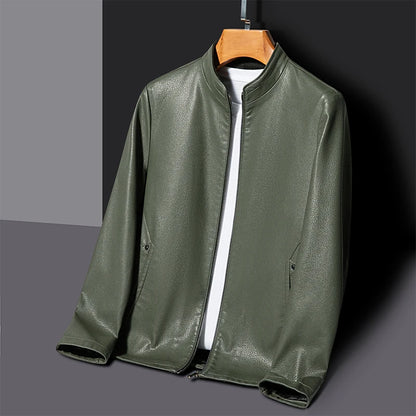 Men's Stand Collar Sheep Leather Jacket Business Leisure